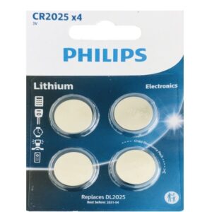 Pack de 4 Pilhas de Botão Philips CR2025 Lithium/ 3V